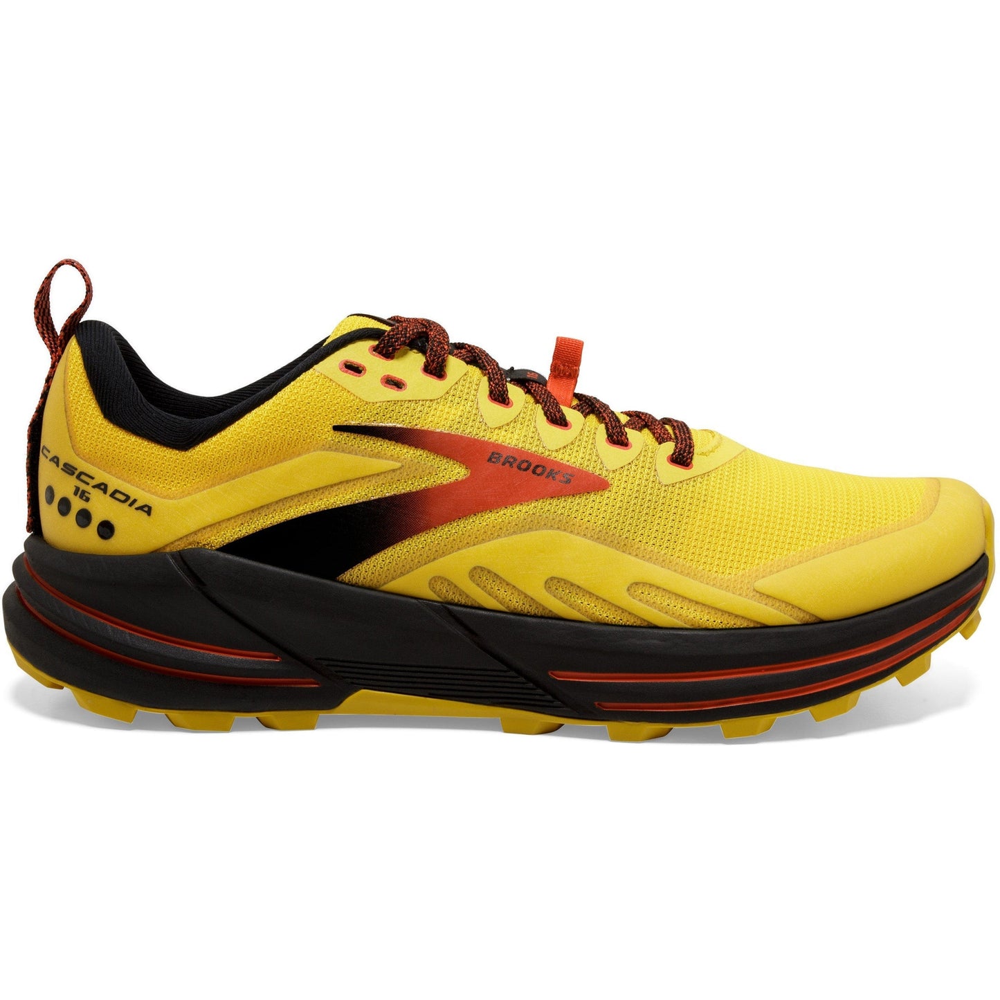 Men's Brooks Cascadia 16, Yellow/Black/Grenadine, 9.5 D Medium