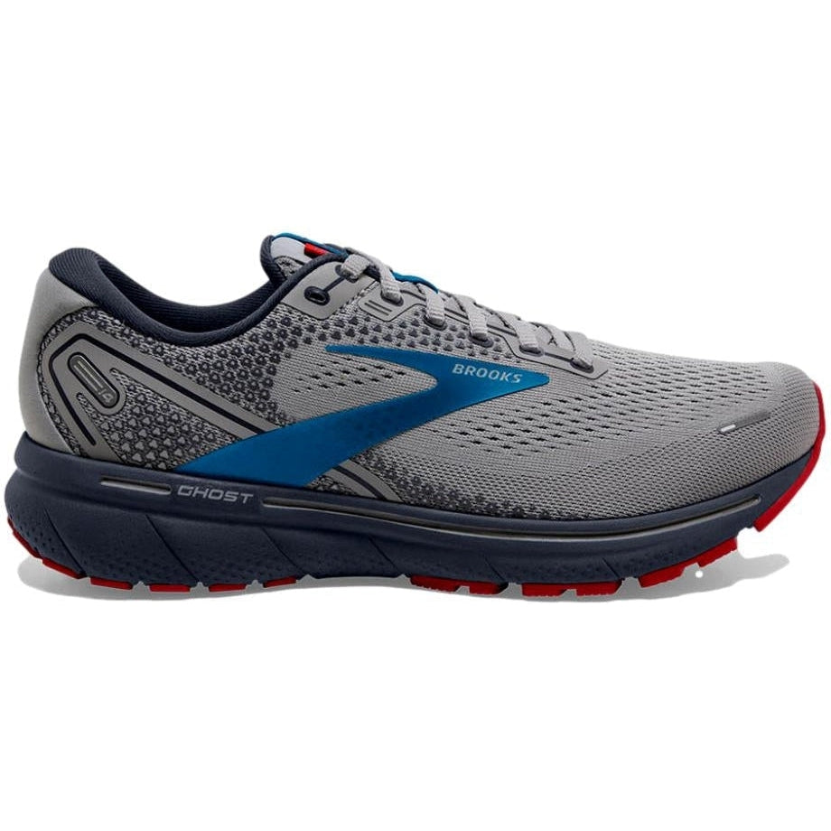 Men's Brooks Ghost 14, Grey/Blue/Red, 10 D Medium