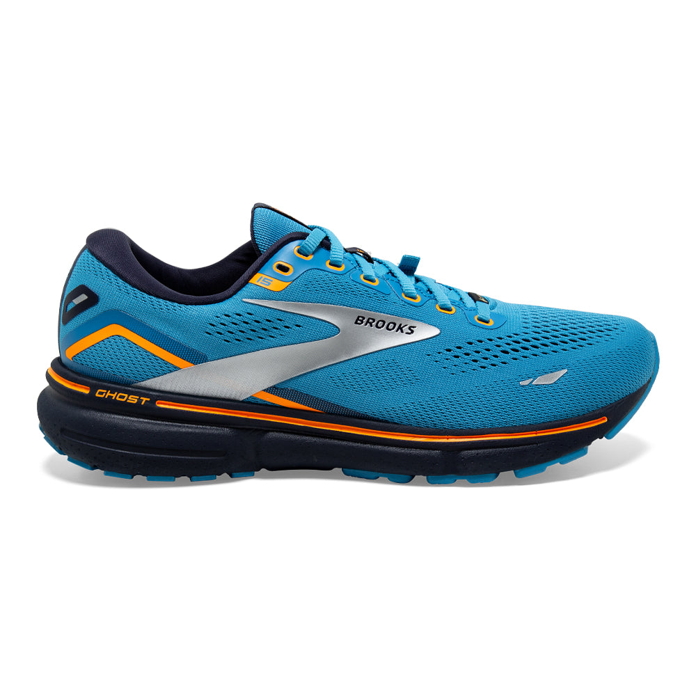 Men's Brooks Ghost 15 GTX, Blue/Peacoat/Orange, 11.5 D Medium