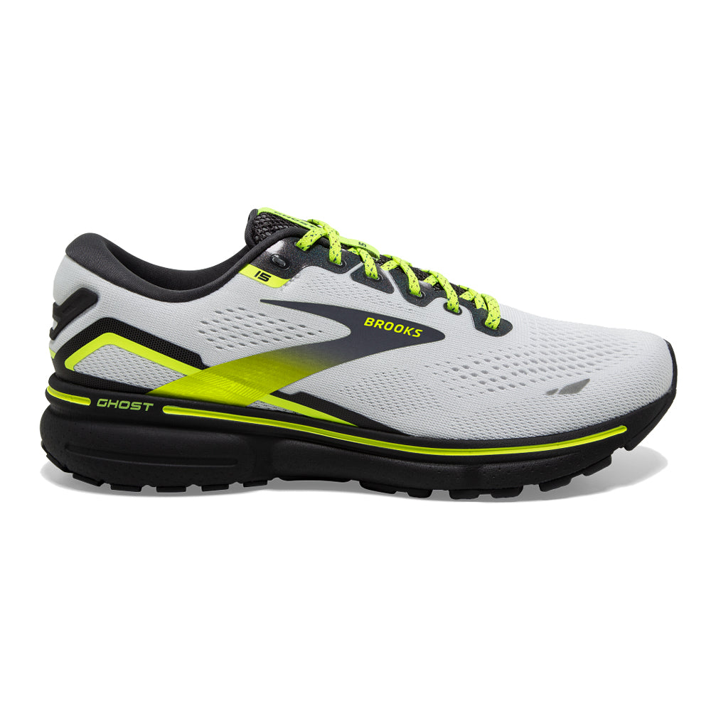 Men's Brooks Ghost 15, White/Ebony/Nightlife, 12.5 D Medium