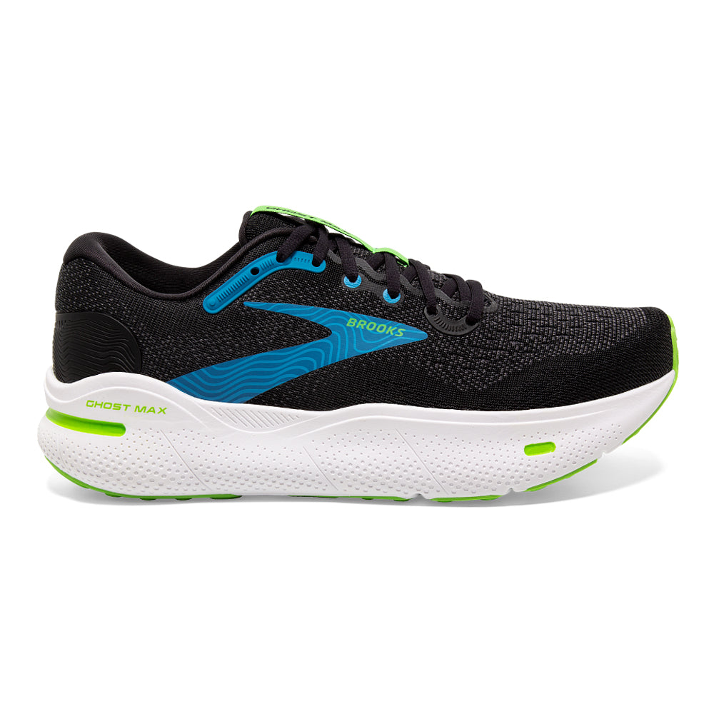 Men's Brooks Ghost Max, Black/Atomic Blue/Jasmine, 7.5 4E Extra Wide