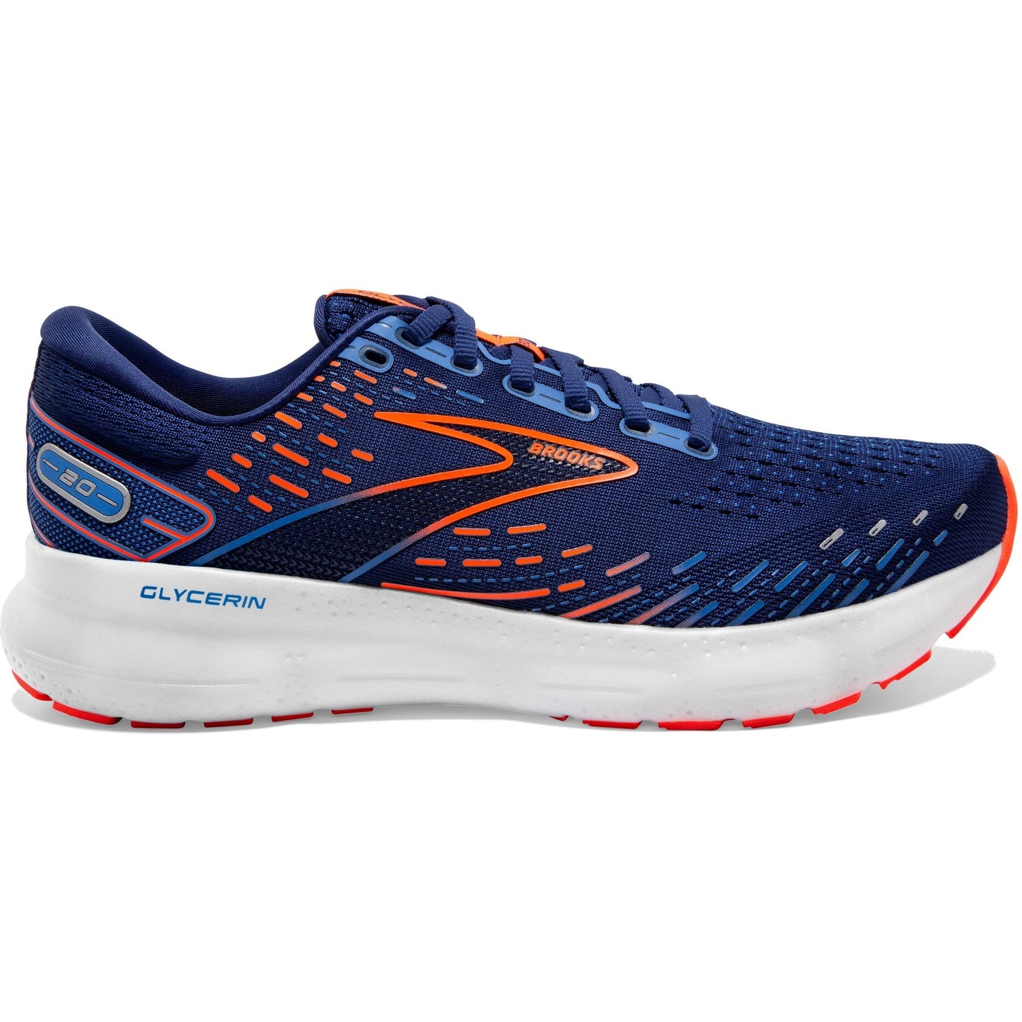 Men's Brooks Glycerin 20, Blue Depths/Palace Blue/Orange, 9 D Medium