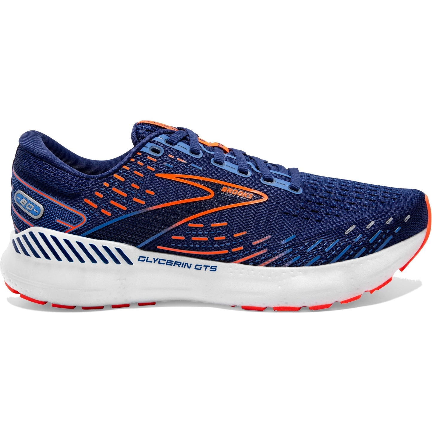 Men's Brooks Glycerin GTS 20, Blue Depths/Palace Blue/Orange, 12 2E Wide