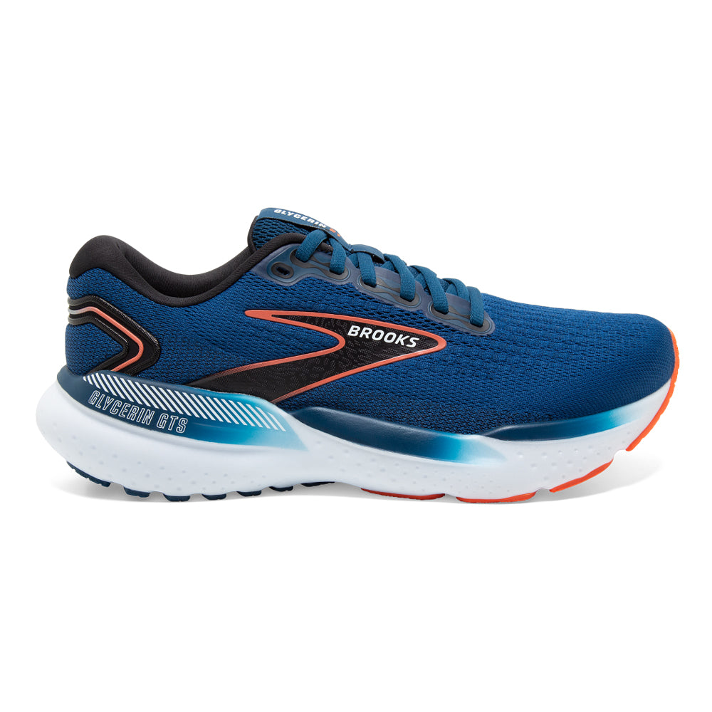 Men's Brooks Glycerin GTS 21, Blue Opal/Black/Nasturtium, 10.5 D Medium