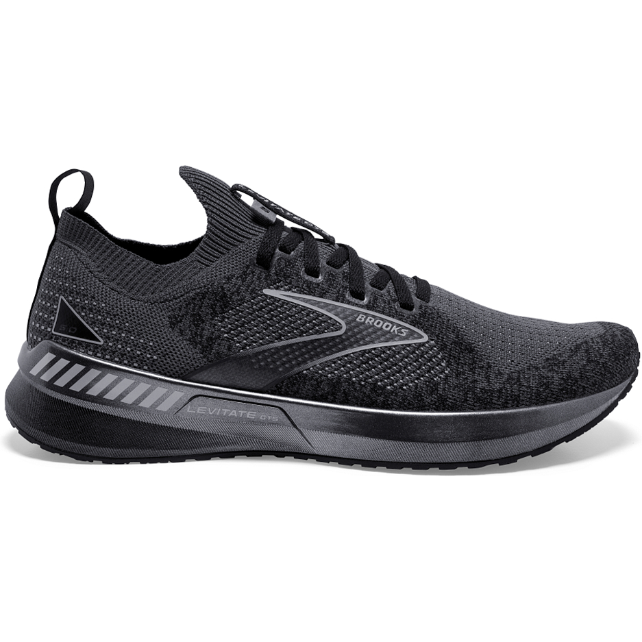 Men's Brooks Levitate Stealthfit GTS 5, Black/Ebony/Grey, 9 D Medium