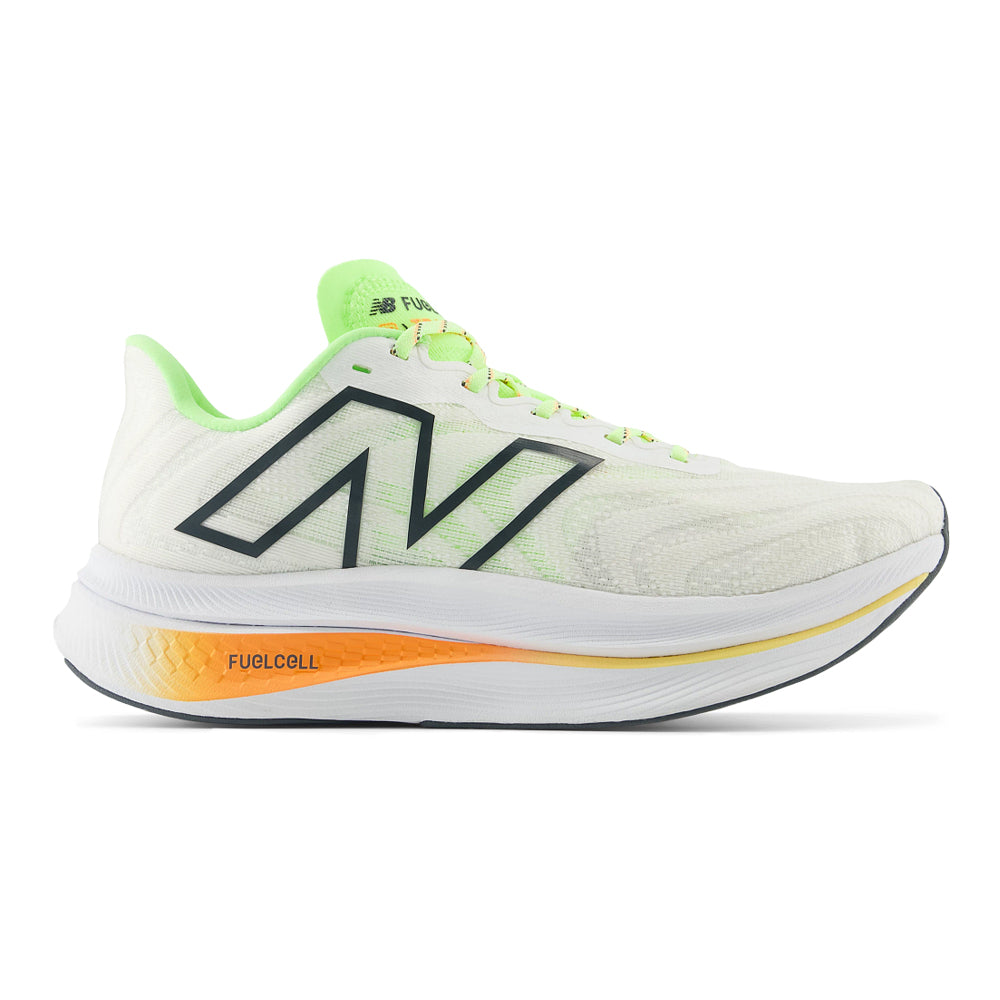 Men's New Balance FuelCell SuperComp Trainer v2, White/Bleached Lime Glo/Hot Mango, 9 D Medium
