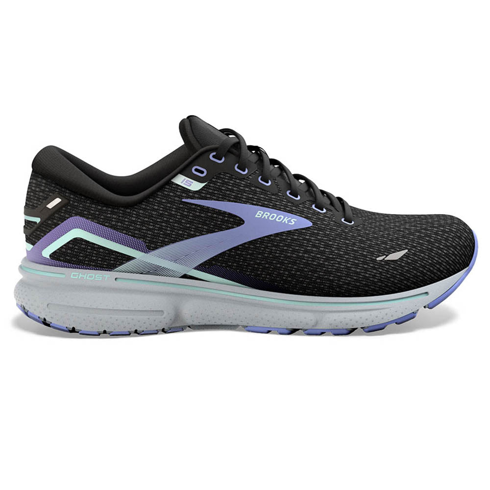 Women's Brooks Ghost 15, Black/Jacaranda/Salt, 8 B Medium