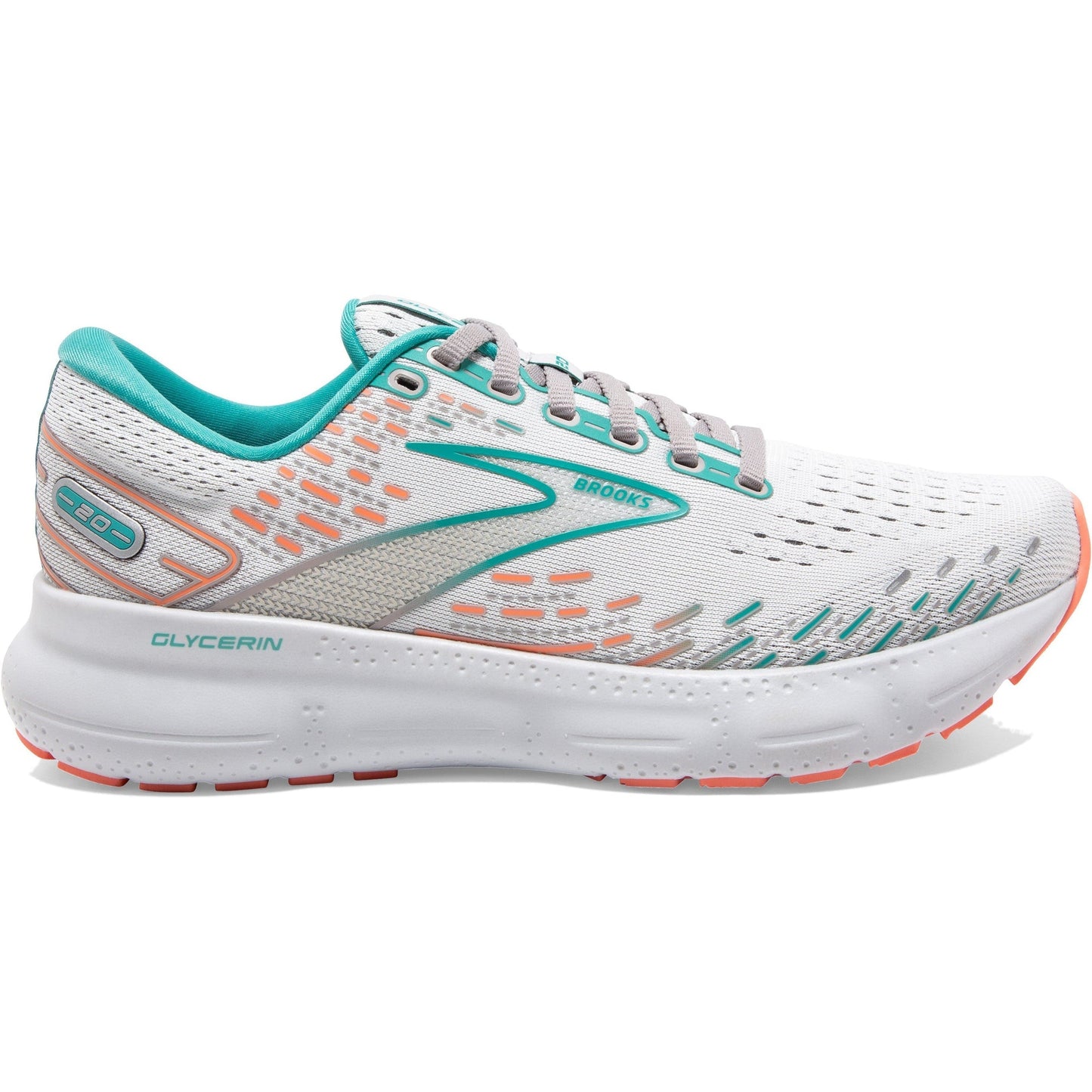 Women's Brooks Glycerin 20, Oyster/Latigo Bay/Coral, 6.5 D Wide