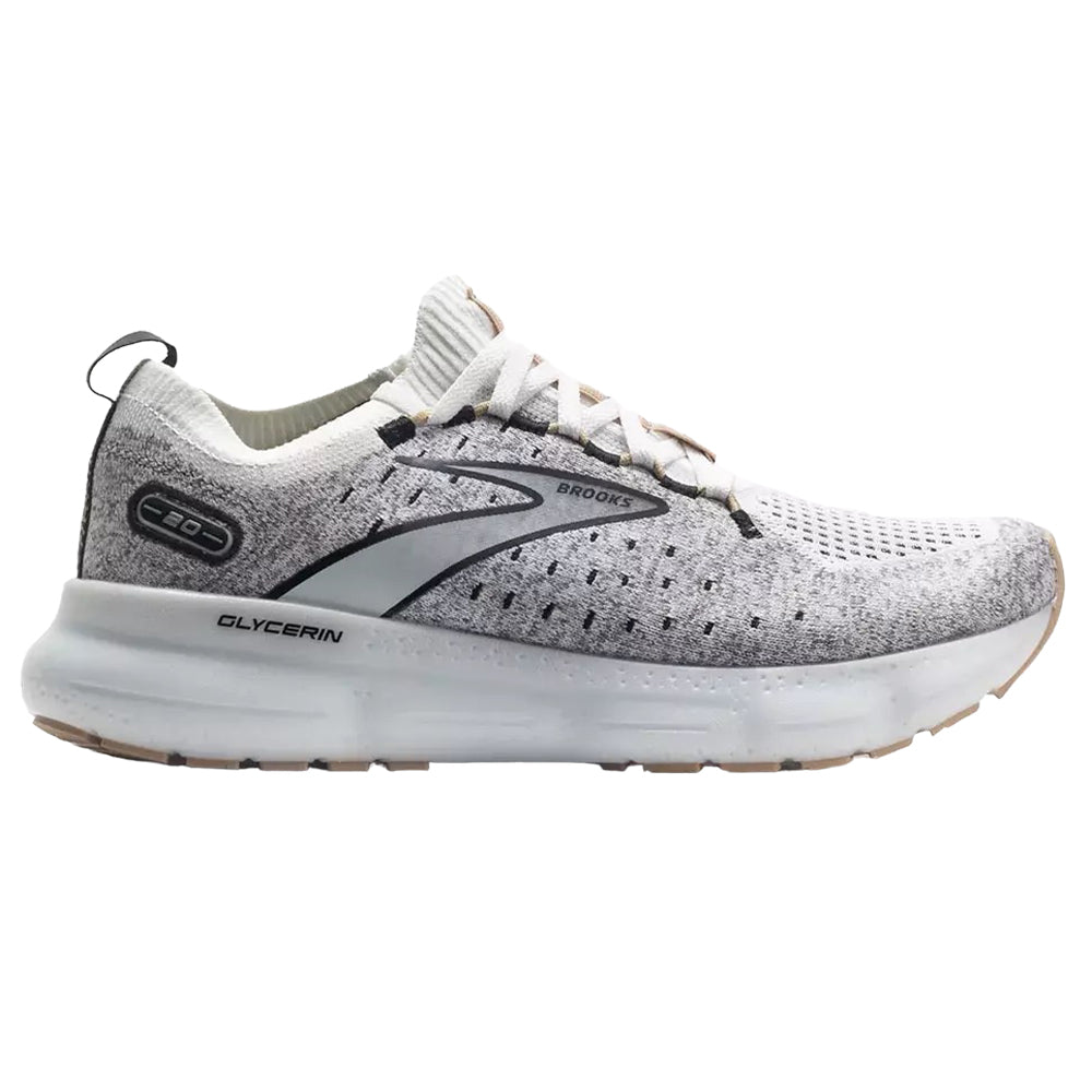 Women's Brooks Glycerin StealthFit 20, White/Black/Cream, 6.5 B Medium