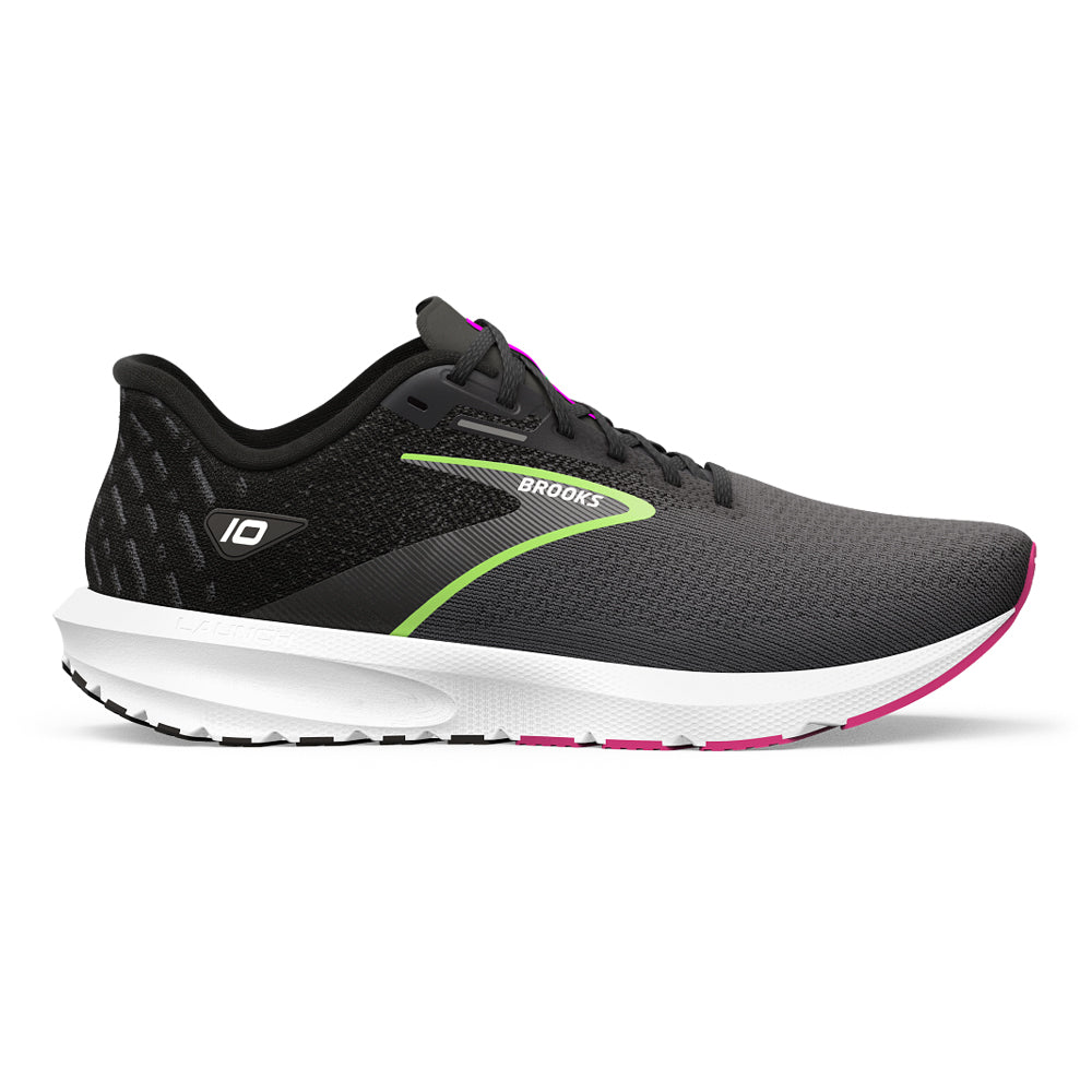 Women's Brooks Launch 10, Black/Blackened Pearl/Green, 8 D Wide