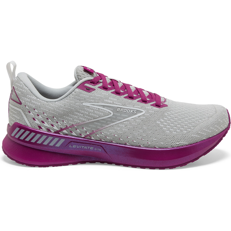 Women's Brooks Levitate 5, Grey/Lavender/Baton Rouge, 6.5 B Medium