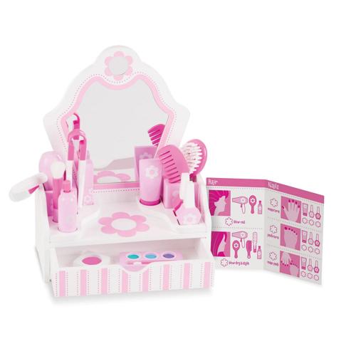 Melissa and Doug Wooden Beauty Salon Play Set With Vanity and Accessories (18 Pieces)
