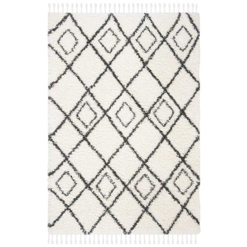 SAFAVIEH Moroccan Tassel Shag Comhgham Geometric Area Rug, Ivory/Dark Grey, 4'*6'