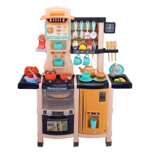 Kids Play Kitchen, 65Pcs Kitchen Playset, Kitchen Toys with Real Sounds and Light for Girls and Boys