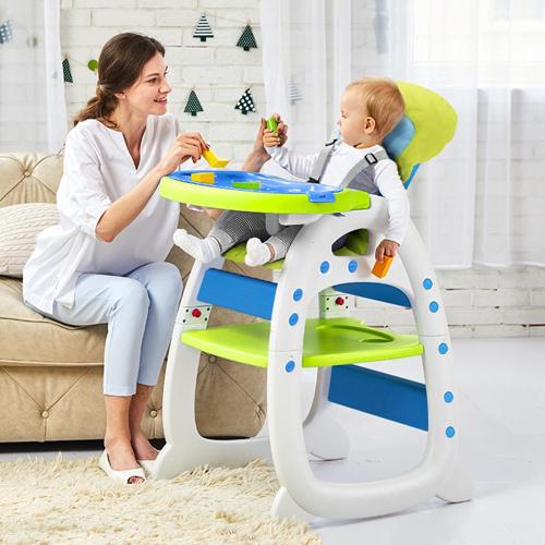 Hommoo 3 in 1 Baby High Chair, Convertible Play Table and Chair Set for Toddler, Adjustable Seat Back, Blue