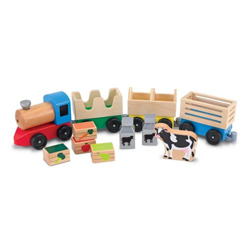 Melissa and Doug Wooden Farm Train Set - Classic Wooden Toy (3 linking cars)