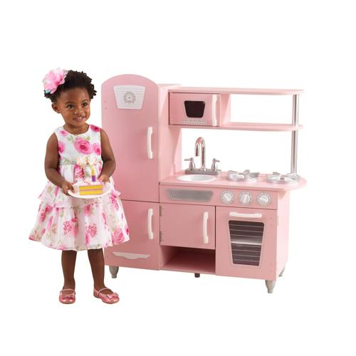 KidKraft Vintage Wooden Play Kitchen with Working Knobs, Pink