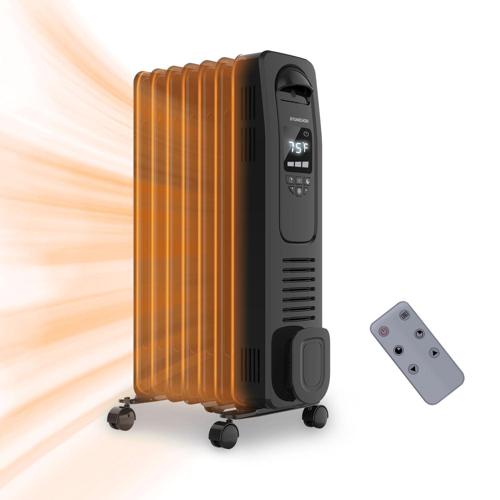 Space heater,1500W Oil Filled Radiator Heateri 1/4 3 Heat Settings, Adjustable Thermostat, Quiet Portable Heater with Tip-over and Overheating Functions for Home, Office, Black