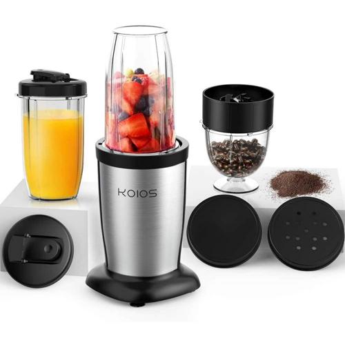 KOIOS 850W Personal Blender for Shakes and Smoothies, 11 Pieces Single Bullet Smoothie Blenders for Kitchen, Small Coffee Grinder with 2 x 17 ounce and 10 ounce Travel Bottles and Lids, BPA Free (Blac