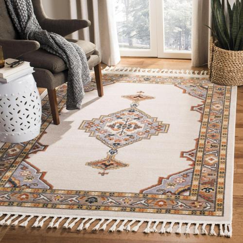 SAFAVIEH Farmhouse Arline Aztec Fringe Area Rug, Grey/Cream, 5'*7'3