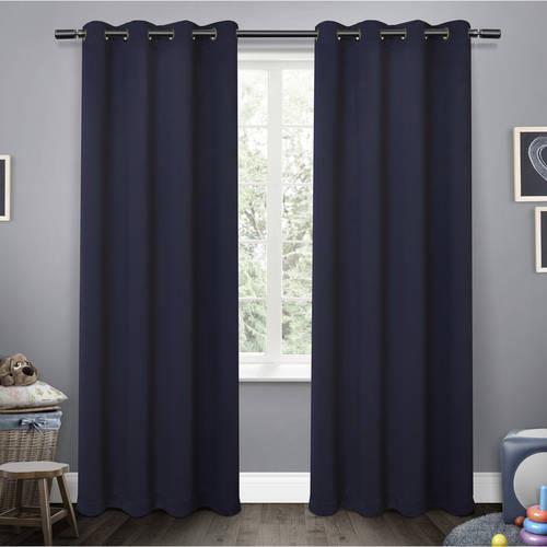 Exclusive Home Curtains Sateen Twill Woven Room Darkening Blackout Grommet Top Curtain Panel Pair, 52×96, Navy