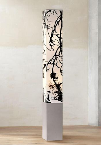 Possini Euro Design Asian Floor Lamp 51.5 Tall Gray Metal Tower Base Autumn Branch Shade Design for Living Room Bedroom