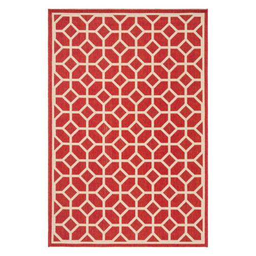 SAFAVIEH Beach House Theo Geometric Indoor/Outdoor Area Rug Red/Cream, 3'*5'