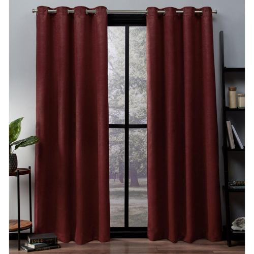 Exclusive Home Curtains Oxford Textured Sateen Room Darkening Blackout Grommet Top Curtain Panel Pair, 52X84, Chili