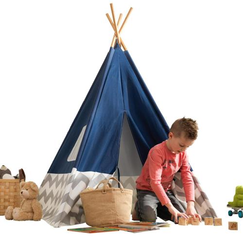 KidKraft Deluxe Bamboo and Canvas Play Teepee, Children's Furniture a Navy and Chevron