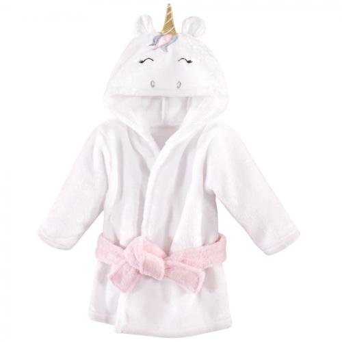 Hudson Baby Infant Girl Plush Animal Face Bathrobe, Multicolor Unicorn, 0-9 Months