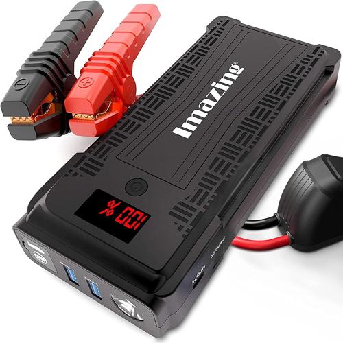 Imazing Portable Car Jump Starter - 2500A Peak 20000mAH (Up to 8L Gas/8L Diesel Engine) 12V Auto Battery Booster Portable Power Pack with LCD Display Jumper Cables, QC 3.0 and LED Light