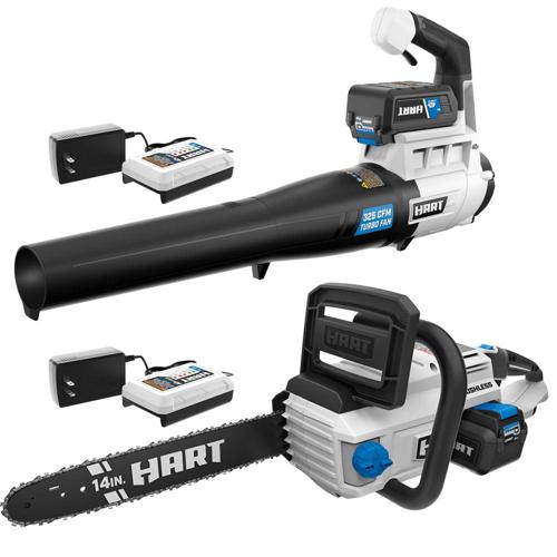 Hart 40V Cordless Turbo Fan Blower, 40V Cordless Brushless 14 Chainsaw and (2) 4.0AH Batteries