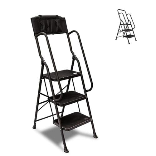 FOOWIN Folding 3-Step Ladder Stool,Step Stools for Adults Portable Step Ladder with Steel Wide Anti-Slip Pedal &Convenient Handgrip &Attachable Tool Bag for Kitchen,Office,Household (3-Step)