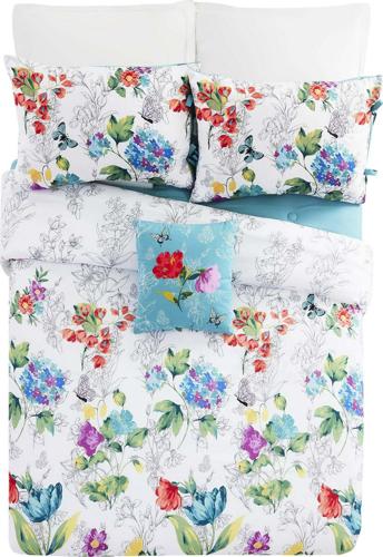 The Pioneer Woman Teal Polyester Blooming Bouquet 4-Piece King Comforter Set,