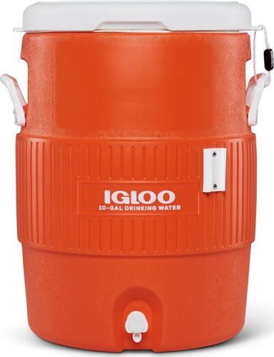 Igloo 10-Gallon Seat Top Water Jug with Cup Dispenser, Orange