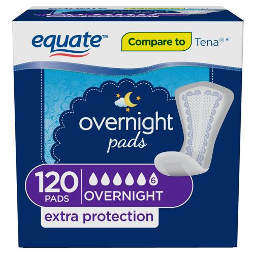 Equate Women's Overnight Ultimate-Extra Coverage Incontinence Pads, 120 Count