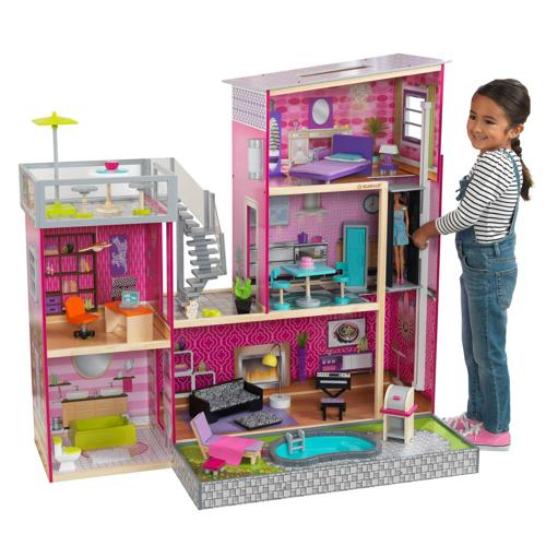 KidKraft Uptown Wooden Dollhouse with Lights and Sounds, Pool and 36 Accessories