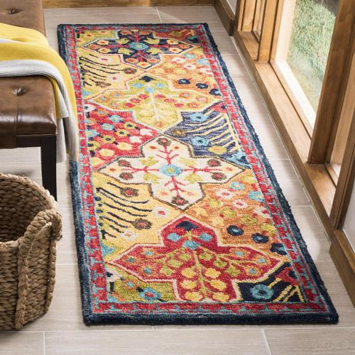 SAFAVIEH Aspen Warren Geometric Wool Runner Rug, Blue/Orange, 2'3*7'