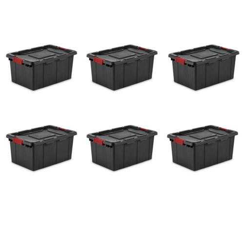Sterilite 15 Gallon Industrial Tote Plastic, Black, Set of 6