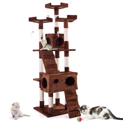 Jaxpety 67-in Cat Tree and Condo Scratching Post Tower, Brown