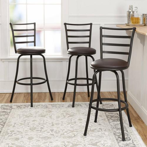 Mainstays Adjustable 24 or 29 Swivel Barstool, Bronze Finish and PU Leather, Set of 3