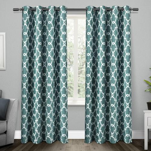 Exclusive Home Curtains Gates Sateen Room Darkening Blackout Thermal Grommet Top Curtain Panel Pair, 52×96, Teal