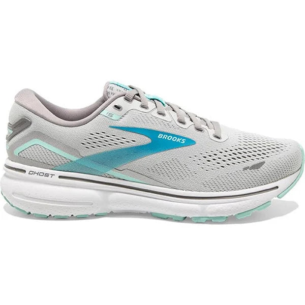 Women's Brooks Ghost 15, Grey/Blackened Pearl/Blue, 10.5 B Medium