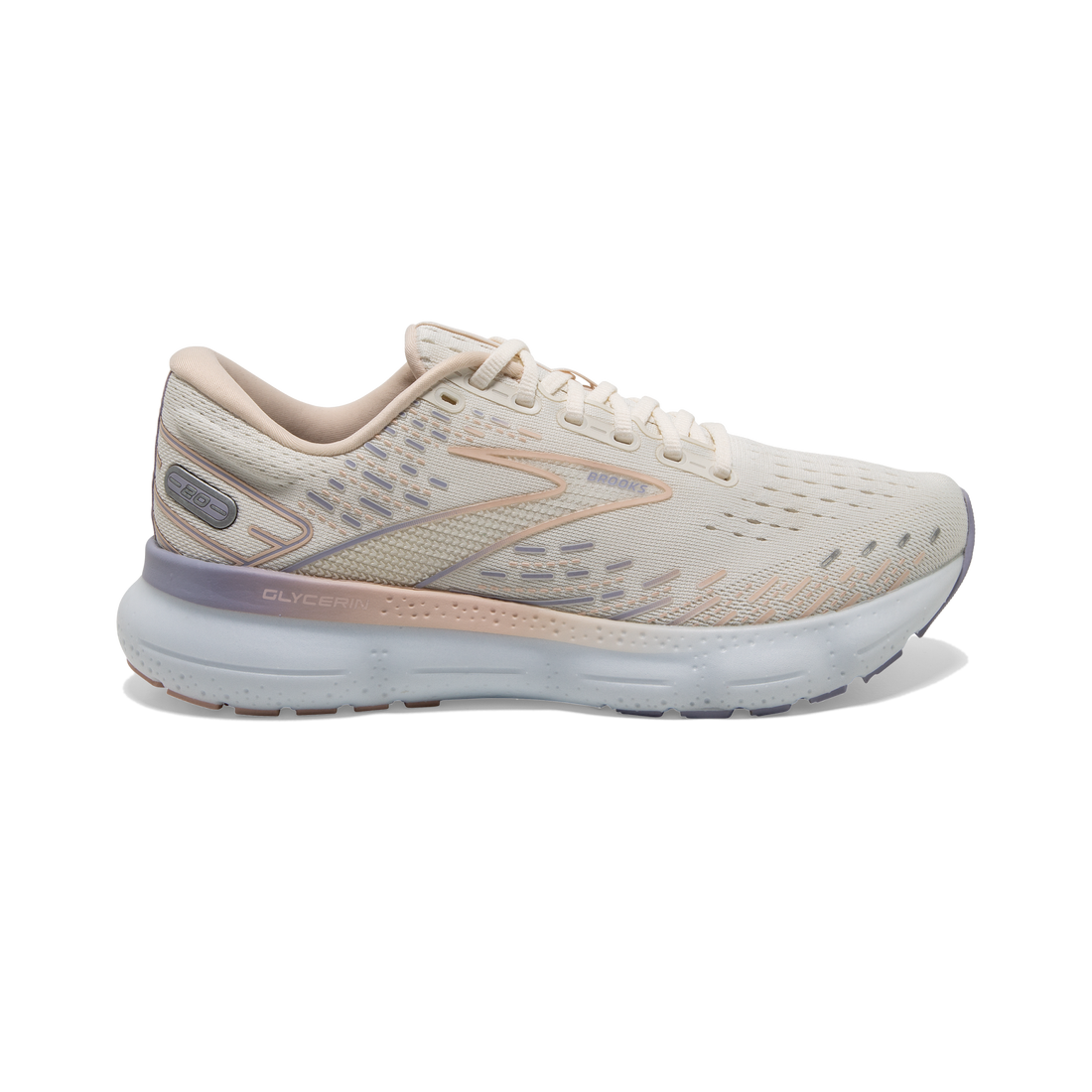 Women's Brooks Glycerin 20, Snow White/Blush/Cosmic Sky, 8.5 B Medium