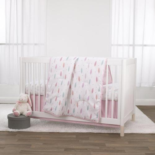 Little Love by NoJo Feathers Girl 3 Piece Crib Bedding Set - Comforter, Fitted Crib Sheet, Dust Ruffle - Pink, Lavender, Aqua and Orange Feathers