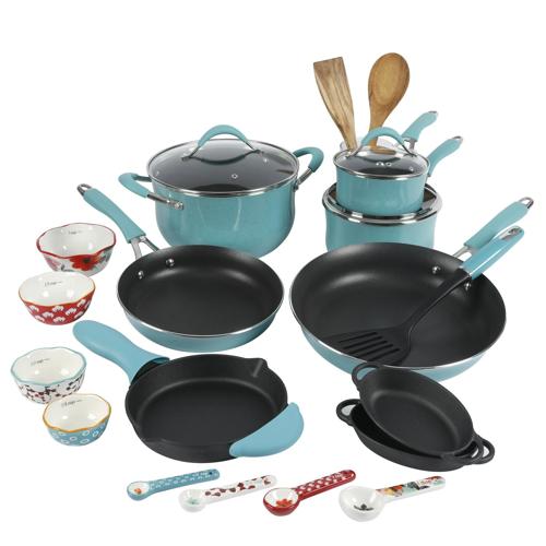The Pioneer Woman Frontier Speckle 24-Piece Cookware Combo Set, Turquoise