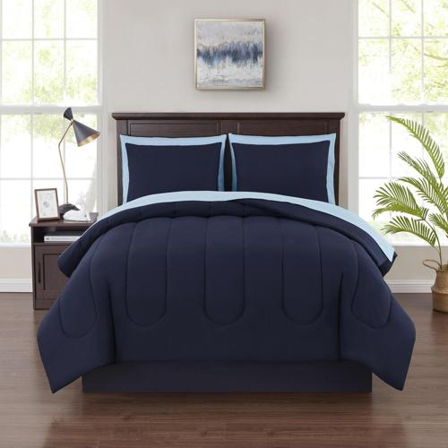 Mainstays Blue 8 Piece Bed in a Bag Comforter Set With Sheets, Queen