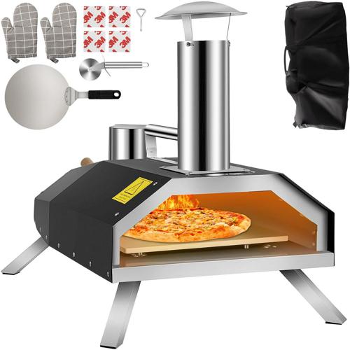 VEVORbrand Portable Pizza Oven, 12 Pellet Pizza Oven, Stainless Steel Pizza Oven Outdoor, Wood Burning Pizza Oven with Foldable Feet Wood Oven with Complete Accessories and Pizza Bag