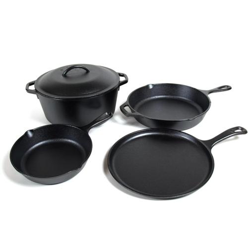 Lodge Seasoned Cast Iron 5-Piece Set with Skillet, Griddle and Dutch Oven
