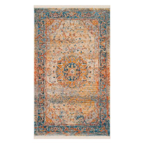 SAFAVIEH Vintage Persian Trina Traditional Polyester Area Rug, Blue/Multi, 6'*9'